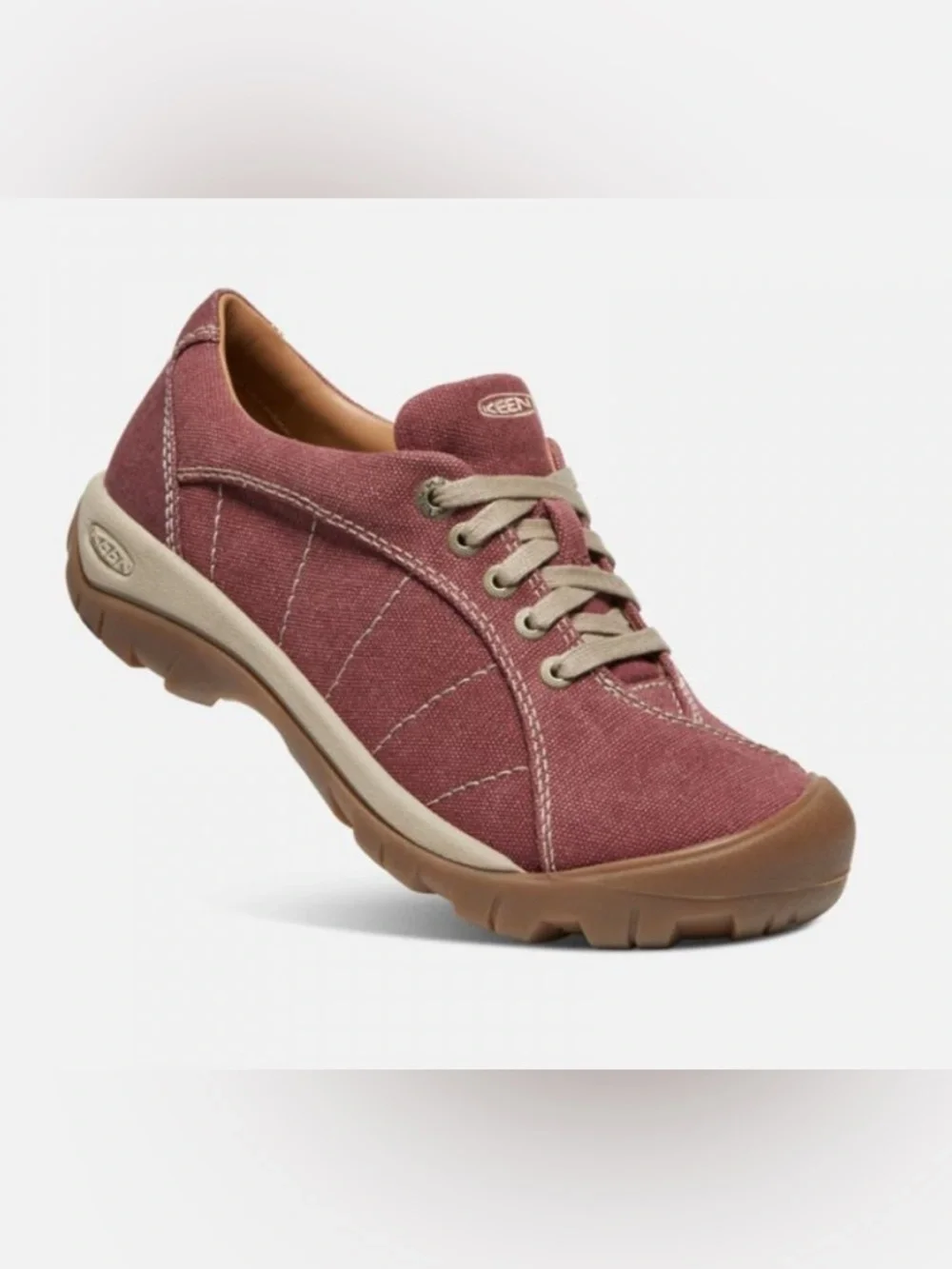 KEEN Women's Presidio Red Plaza Taupe Canvas Walking Shoes Size 7